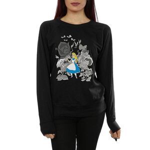 Alice In Wonderland Womens/Ladies Flowers Cotton Sweatshirt / Black
